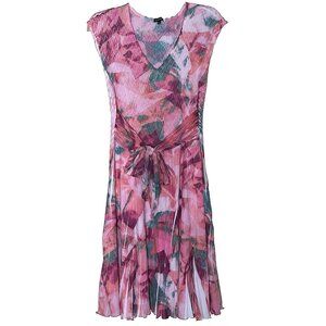 Komarov Dress XL Crikled Abstract Print Waist Ties Pockets V-neck Party Event